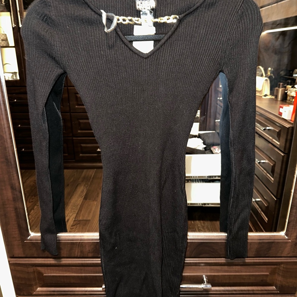 Black V-Neck Long Sleeve Bodycon Mini Dress